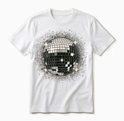 Black and White Disco Ball Retro Party Unisex T-Shirt - White