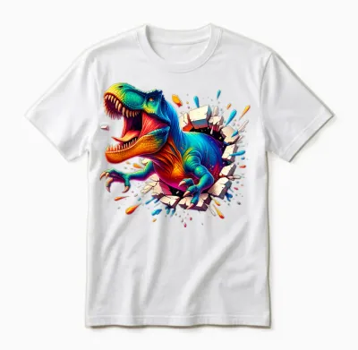 Colourful Dino Cool Tyrannosaurus Rex Dinosaur Unisex T-Shirt - White