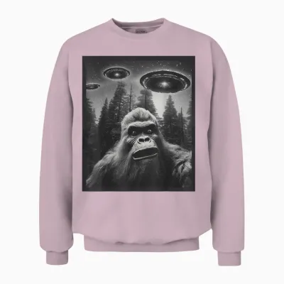 Cat Funny Graphic Tee for Men Women Bigfoot Sasquatch Alien Ufo Unisex Sweatshirt - Light Pink