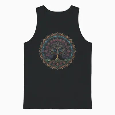 Cool Tree of Life Symbol in Mandala Style Art Man Woman T-Shirt, Black, S Unisex Tank Top - Black