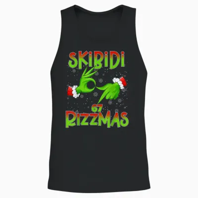6 7 Christmas Skibidi Rizzmas 67 Meme Gen Alpha Slang Xmas Unisex Tank Top - Black
