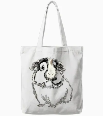 Adorable Meerschweinchen-Linienzeichnung, Niedliches T-Shirt, Black Tote Bags - White