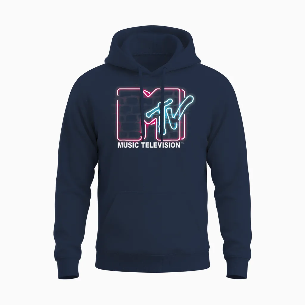 Mtv Logo Luminous Sign Wall Decor Pink Blue Lights Mtv Unisex Hoodie in Navy