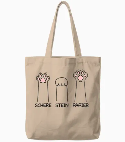 Schere Stein Papier Spiel Süße Katzenpfote Lustiges Katzen Tote Bags - Natural