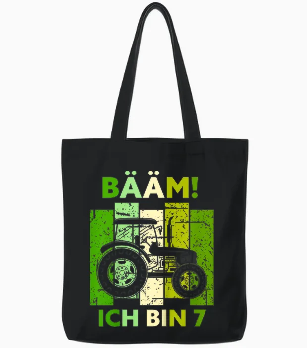 Kinder Bääm! Ich Bin 7 Sieben Jahre Junge 7. Geburtstag Traktor Tote Bags in Black