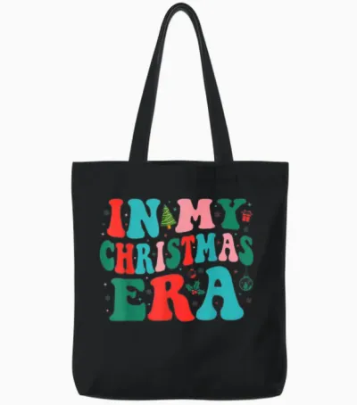 In My Christmas Era Cute Groovy Christmas Holiday Xmas Tote Bags - Black