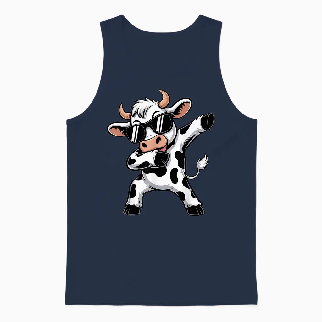 Cute Dabbing Cow Clothes Men Toddler Boys Farm Animal Unisex Tank Top in Navy