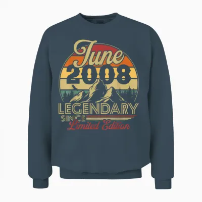 Vintage Anniversaire 18 Ans Pour Né En Juin 2008 Cadeau Unisex Sweatshirt - Dark Heather