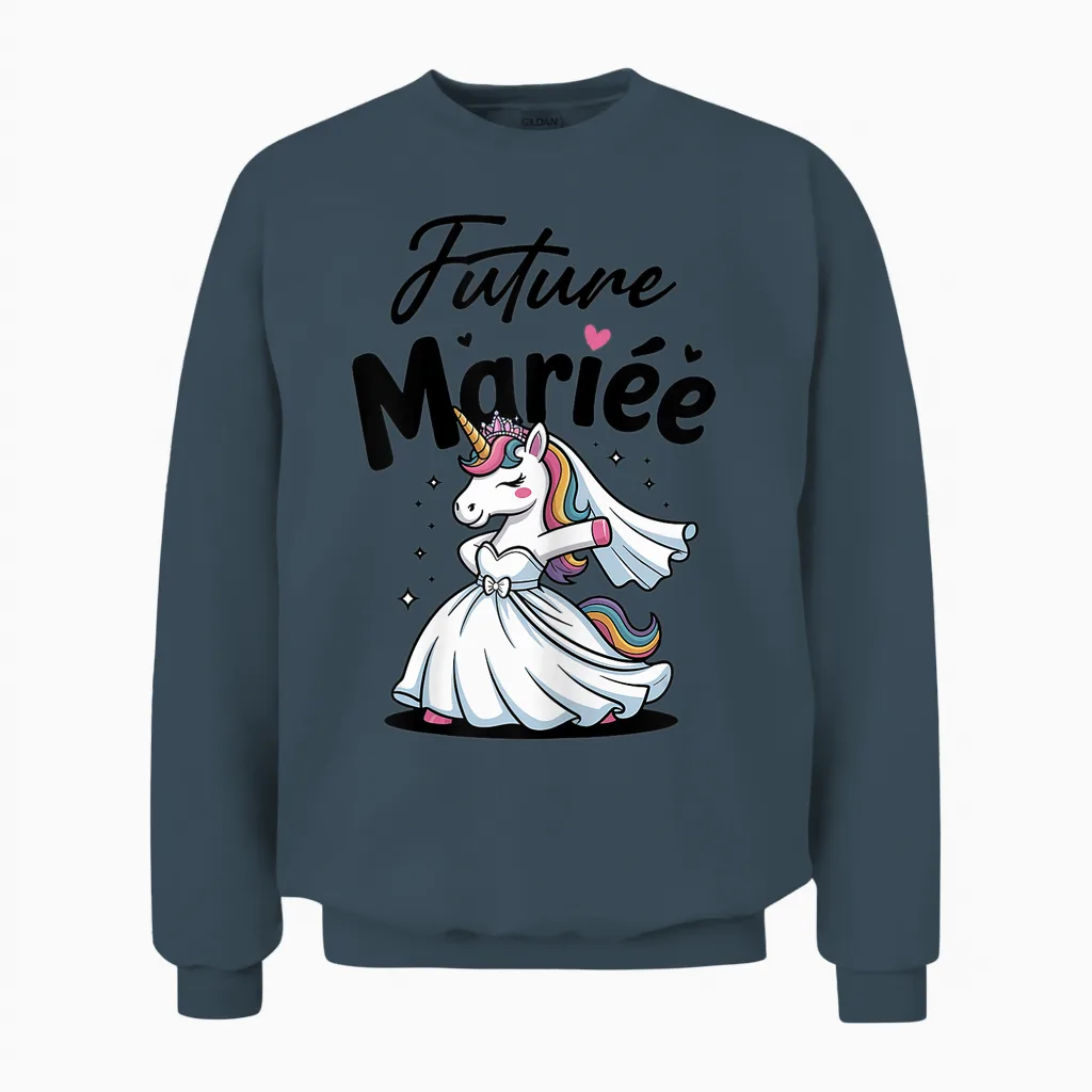 Future Bride Evjf Humor Team Wedding Bride Unicorn Woman Unisex Sweatshirt in Dark Heather