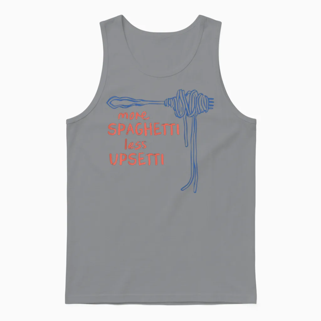 Spaghetti Graphic Funny Food Humour T-Shirt, White Unisex Tank Top in Sport Grey