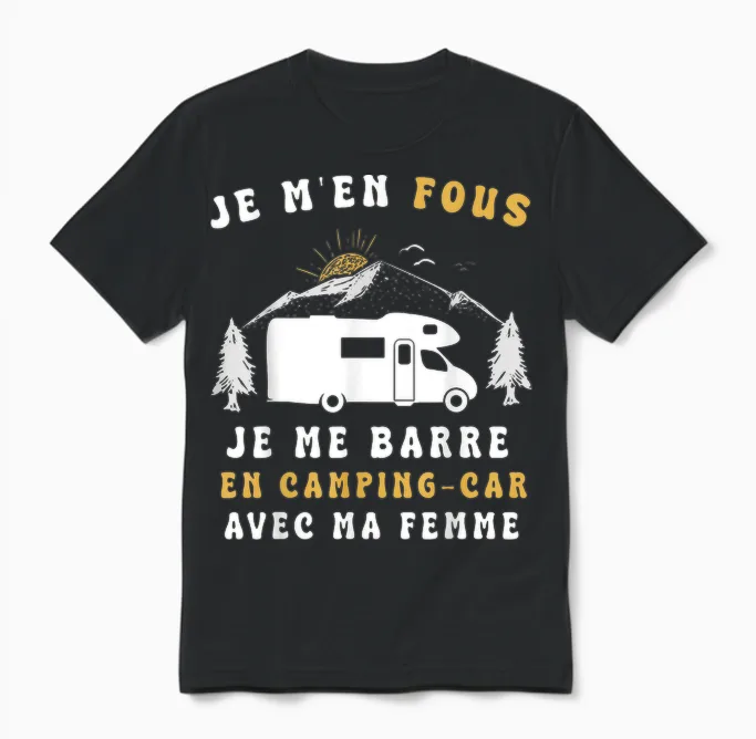 Camping Car Humour Je Me Barre En Camping-T-Shirt, Black, S Unisex T-Shirt in Black