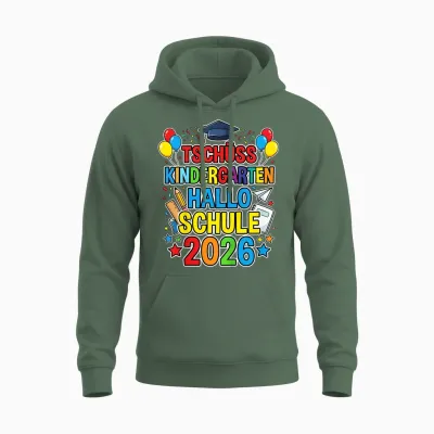 Kinder Tschüss Kindergarten Hallo Schule 2026 Kita Abgänger 2026 Unisex Hoodie - Military Green