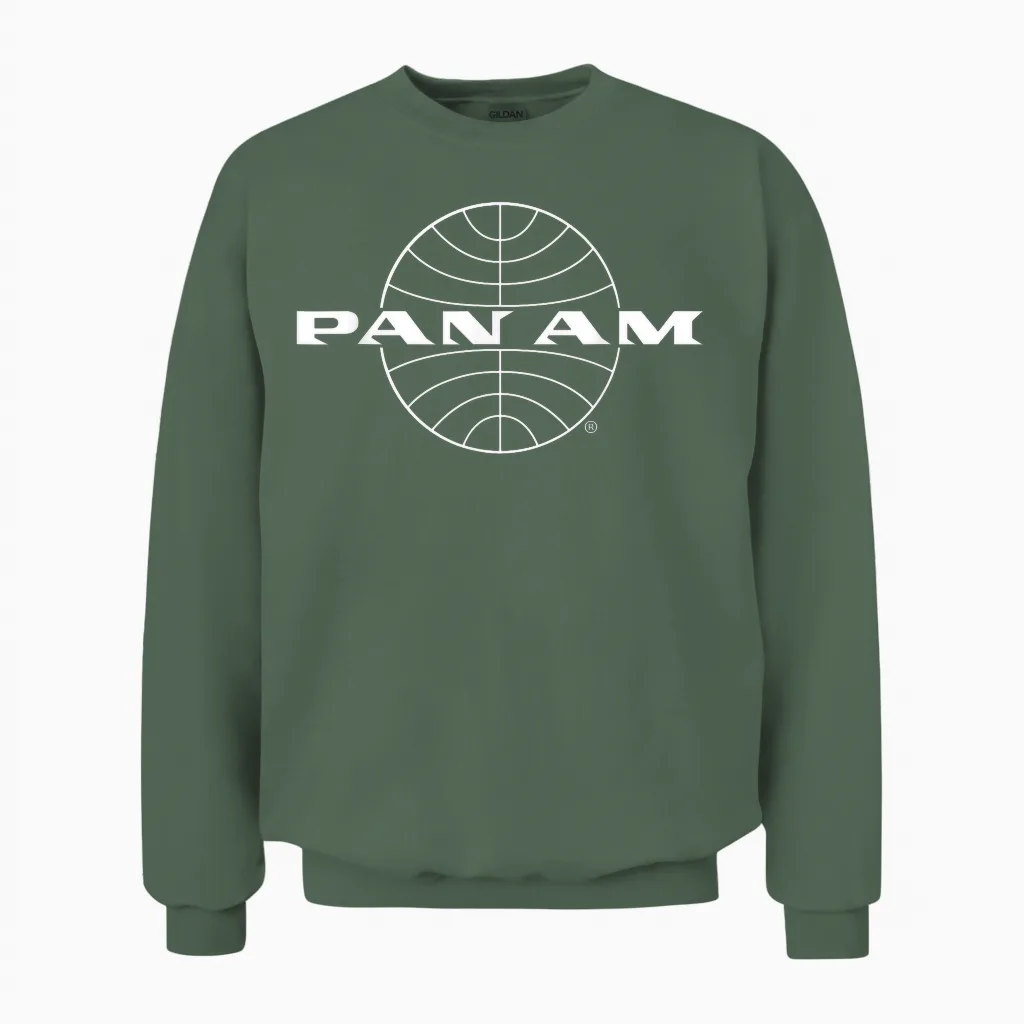 Pan Am Classic Weißes Logo Unisex Sweatshirt in Military Green
