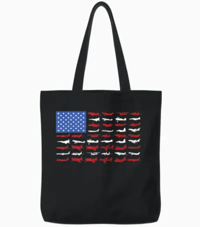 Pilot Airplane American Flag Plane Aviation Short Sleeve Tote Bags - Black