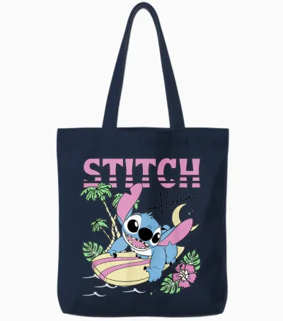 Disney Lilo & Stitch Aloha Hawaiian Surf Poster T-Shirt, Gray Tote Bags - Navy