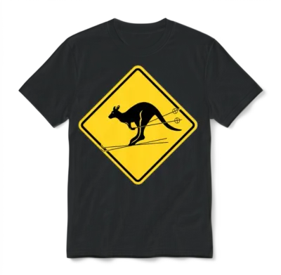 Skiing Kangaroo Warning Unisex T-Shirt - Black