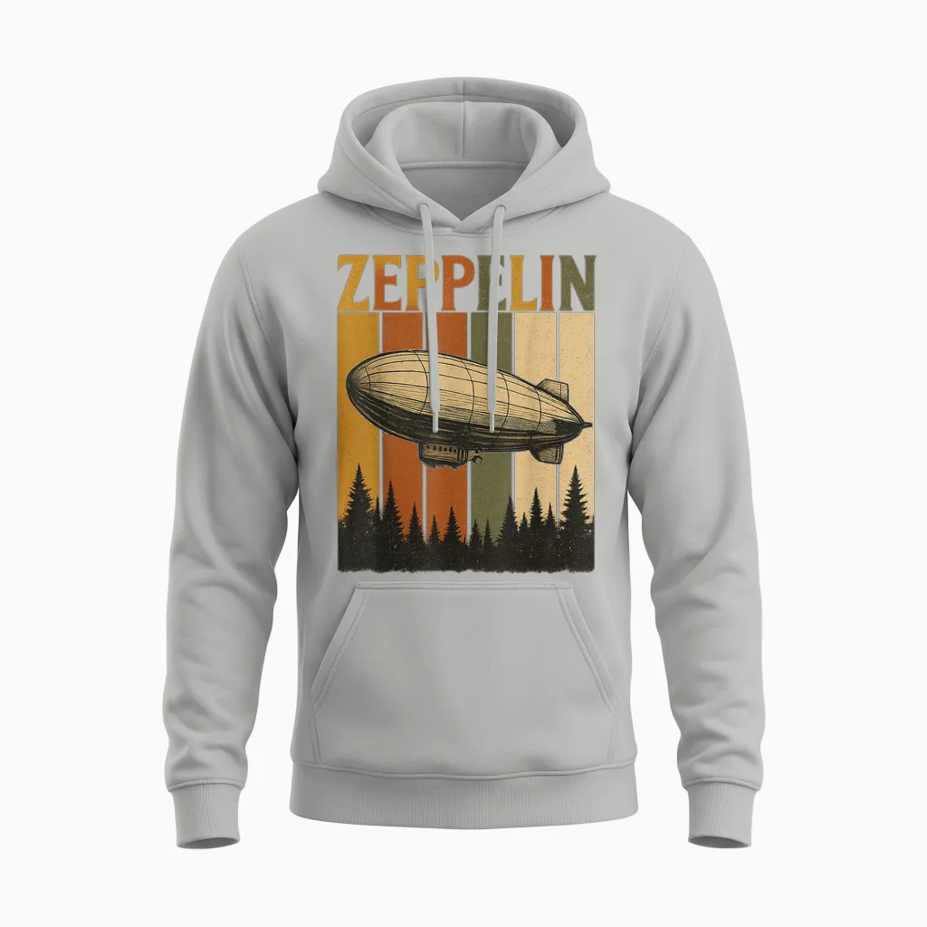 Retro Zeppelin Airship Shirt Vintage Rock Style Tee for Men Unisex Hoodie in Ash