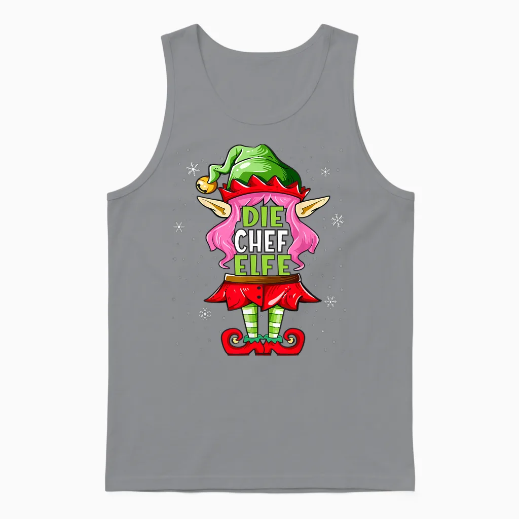 Chef Elf T-Shirt Outfit Christmas Family Christmas T-Shirt, Black Unisex Tank Top in Sport Grey