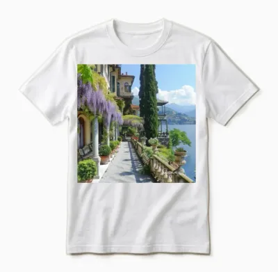 Lake Como with Wisteria Unisex T-Shirt - White