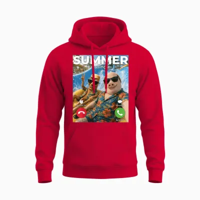 Summer Vacation John Pork Tung Sahur Pool Party Telefon Meme Unisex Hoodie - Red
