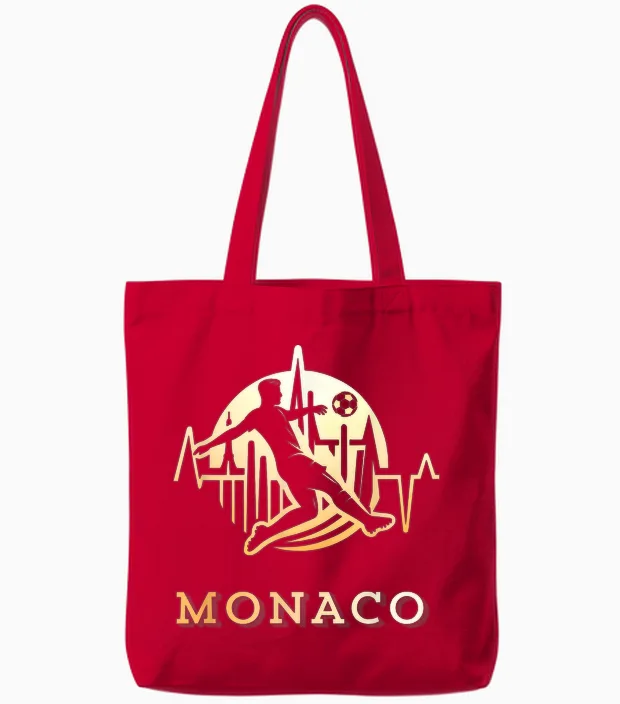 Gift Supporter Monaco Football Monegasque T-Shirt, Black, S Tote Bags in Red