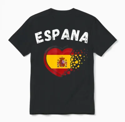 Espana Flag Espana Heart Outdoor Travel Spanish Spain T-Shirt, Black, S Unisex T-Shirt - Black