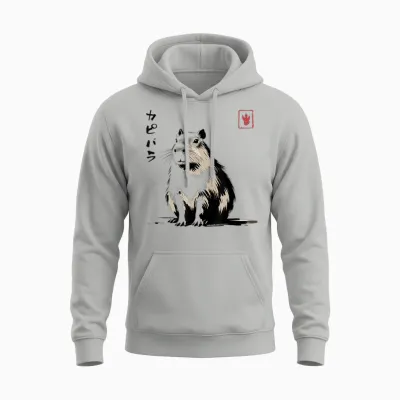 Kawaii Capybara Anime Japanese Streetwear Funny Capybara T-Shirt, White Unisex Hoodie - Ash