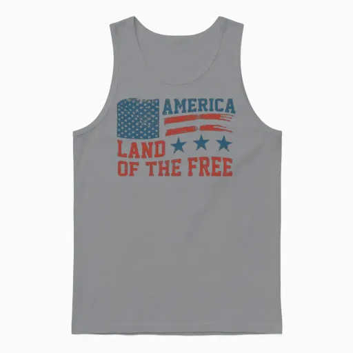 America Land of the Free Patriotic & 4th July Unisex Tank Top in Sport Grey