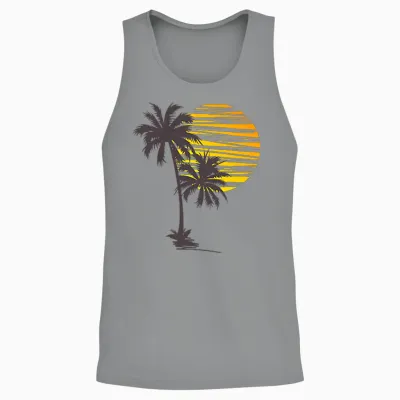Cool Summer Vacation Men Women Sunset Beach Palm Tree Unisex Tank Top - Sport Grey