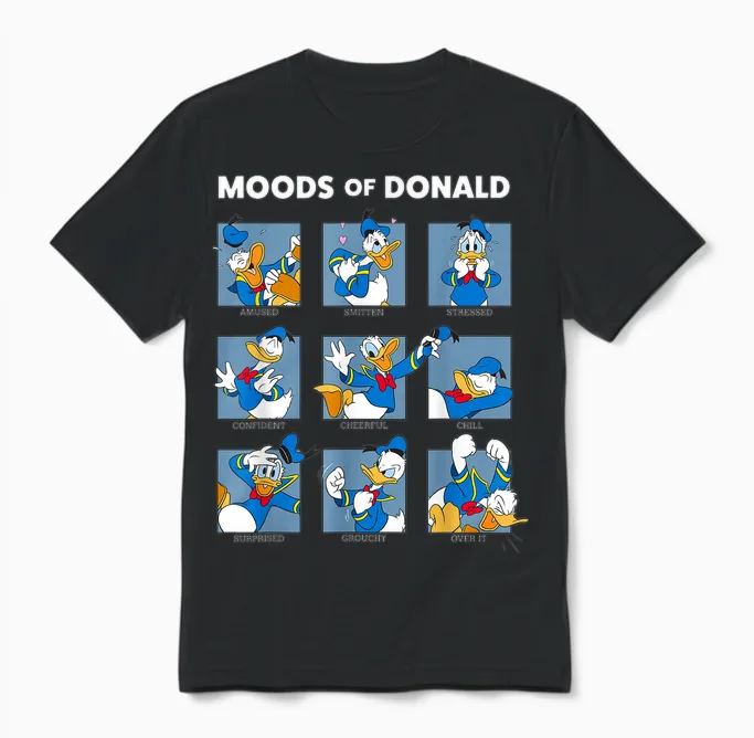 Disney Mickey and Friends Moods of Donald Duck Short Sleeve Unisex T-Shirt in Black