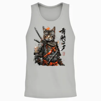 Japanese Samurai Ninja Cat Japanese Style Cat Unisex Tank Top - Ash
