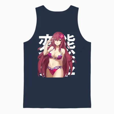 Anime Cute Girl Lewd Waifu Summer Otaku Japonais Unisex Tank Top - Navy