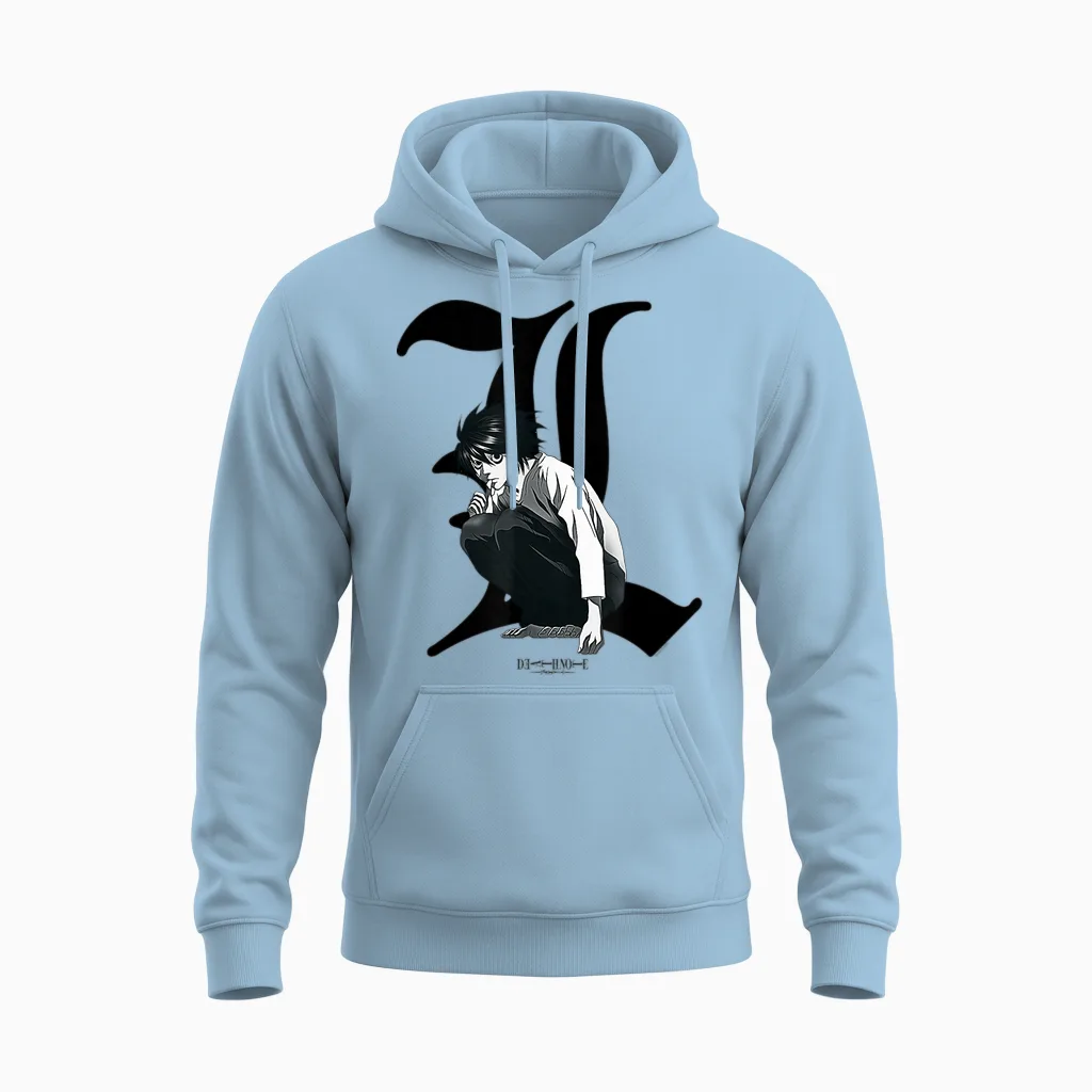 Death Note Old English L Anime Unisex Hoodie in Light Blue