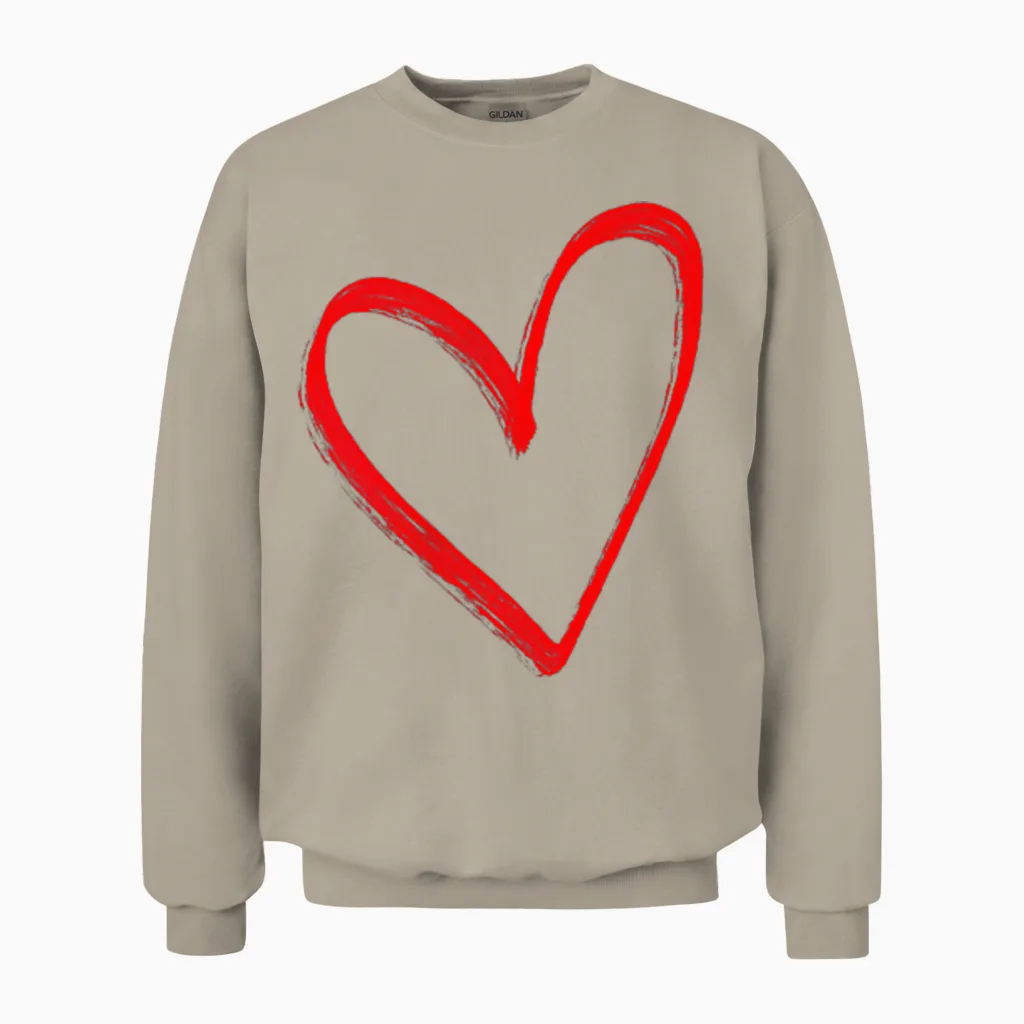 Love Heart Graphic Red Heart Valentine's Day Unisex Sweatshirt in Sand