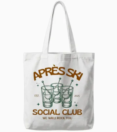 Après Ski Social Club | We Willi Rock You Apres Backprint Tote Bags - White