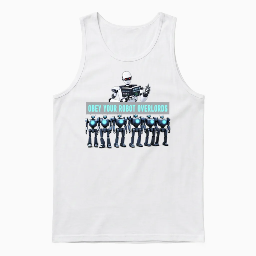 Obey Your Robot Overlords Unisex Tank Top in White