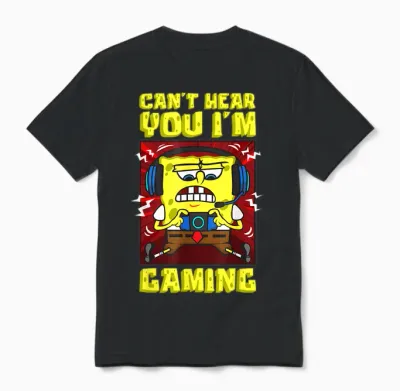 Mademark X Spongebob Squarepants - Spongebob Can’t Hear You I'm Gaming Video Games Players Fun Unisex T-Shirt - Black