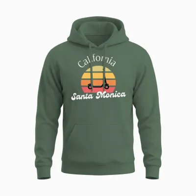 Santa Monica California Retro Unisex Hoodie - Military Green