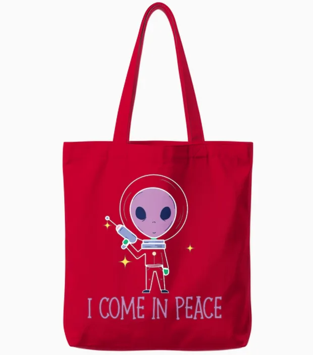 Alien I Come in Peace Halloween Costume Tote Bags in Red