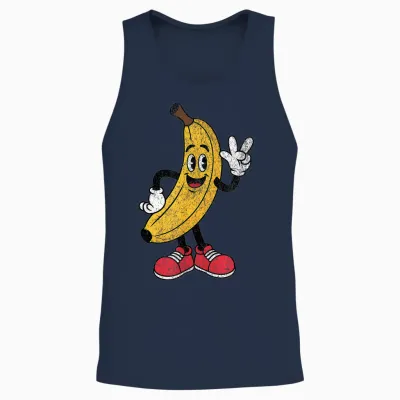 Retro Banana Cartoon with Sunglasses Men Women Funny Banana Unisex Tank Top - Navy