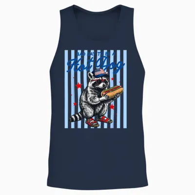 Bad Day to Be a Hot Dog Funny Raccoon Hotdog 4th of July Unisex Tank Top - Navy