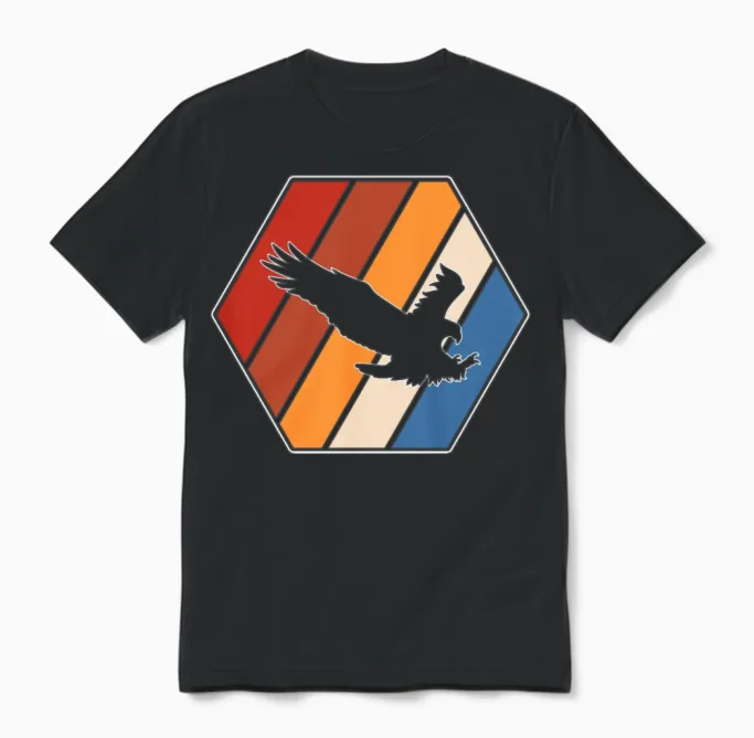 Eagle Retro Wildlife Unisex T-Shirt in Black
