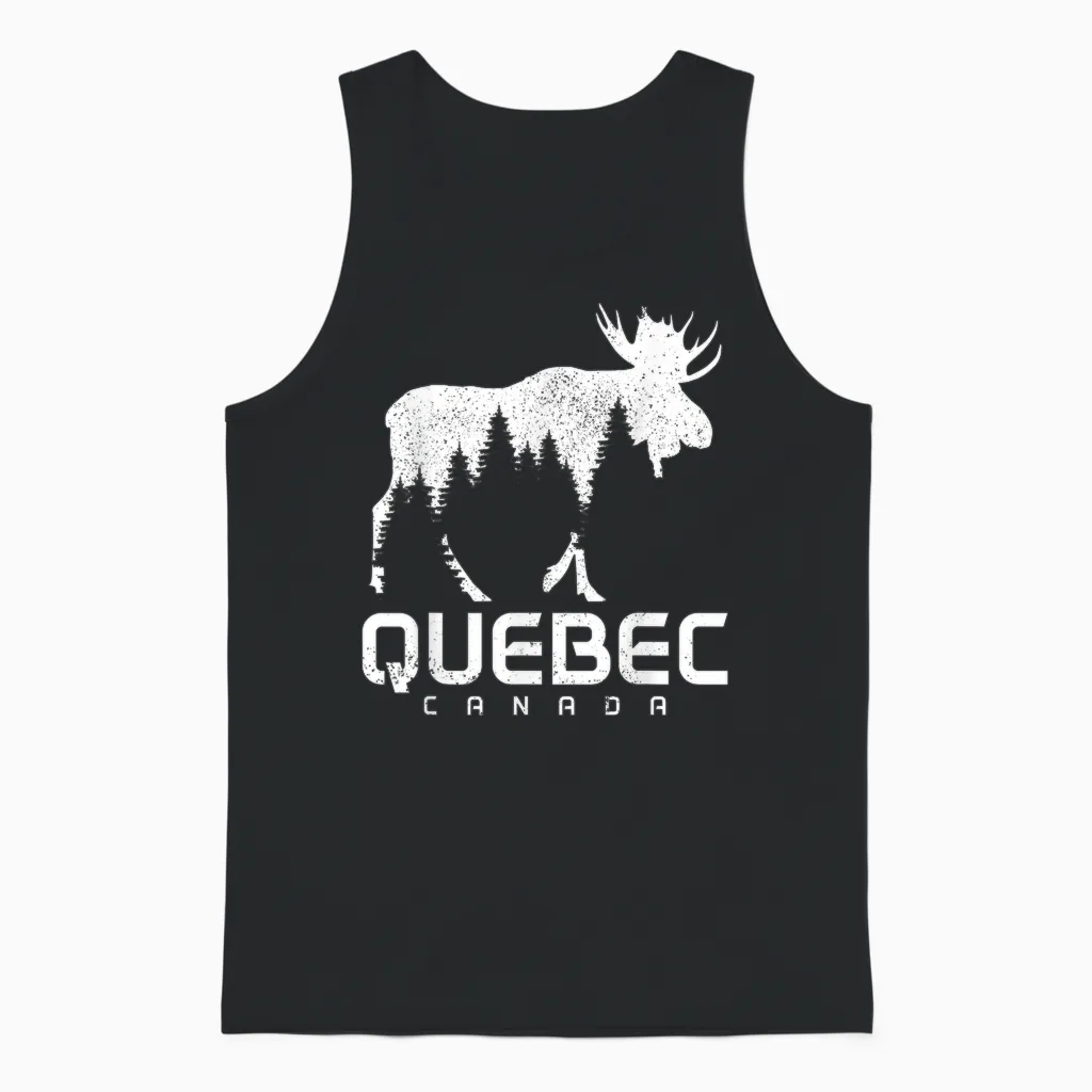 Quebec Canada Montreal Vintage Pride Souvenir Moose Nature Unisex Tank Top in Black