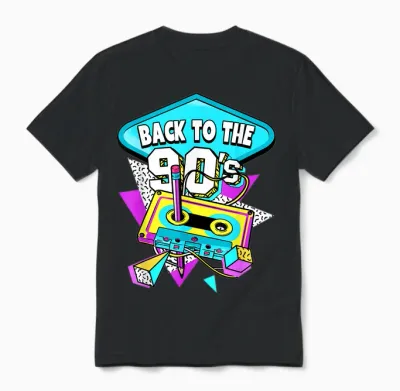 90er Jahre Geschenke 90er Jahre T-Shirt Männer Schwarz Cartoon Retro Party Klassische Passform Crew Neck Kurzarm S Eu Klein Regulär Unisex T-Shirt - Black