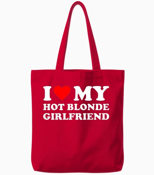 I Love My Hot Blonde Girlfriend Valentinesday Design Tote Bags in Red