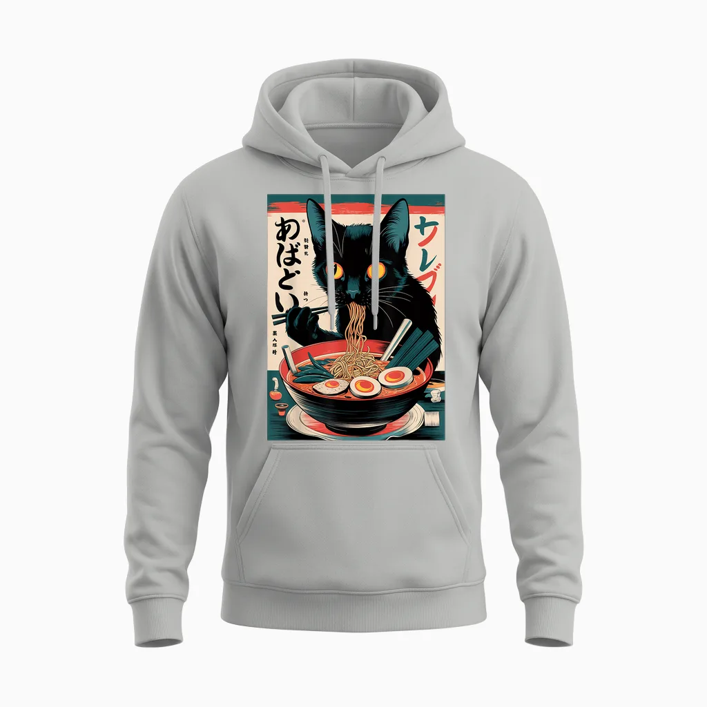 Anime Manga Kawaii Otaku Ramen Cat Christmas Gift T-Shirt, Black Unisex Hoodie in Ash