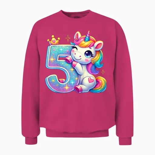 Children's 5th Birthday Shirt Unicorn 5 Years Birthday Girls' T-Shirt, Black Unisex Sweatshirt - Heliconia