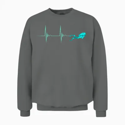 Underwater Diver Heartbeat Deep Diving T-Shirt, Black, S Unisex Sweatshirt - Graphite Heather
