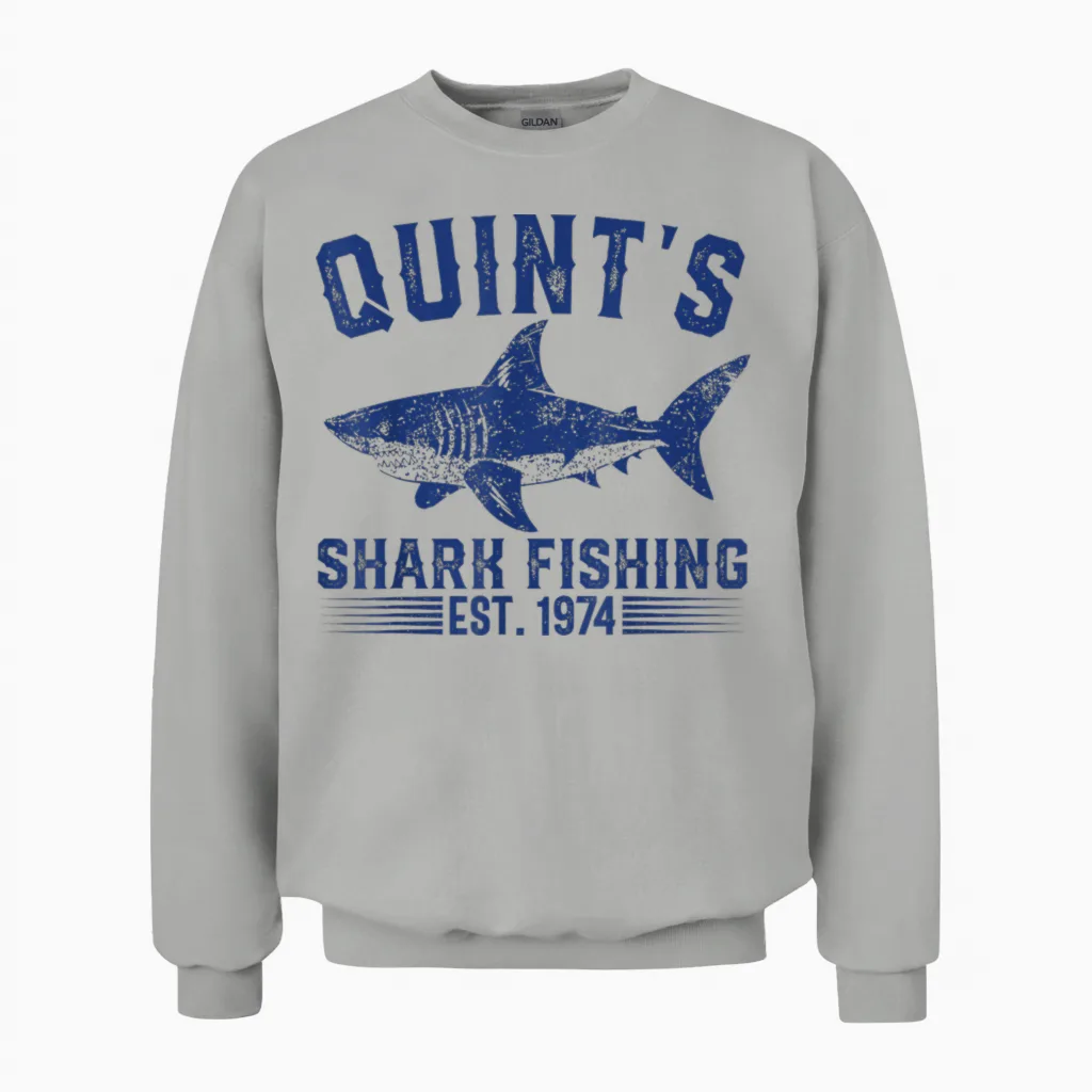 Vintage Quint's Shark Fishing 1974 Retro Fisher Birthday Unisex Sweatshirt in Ash