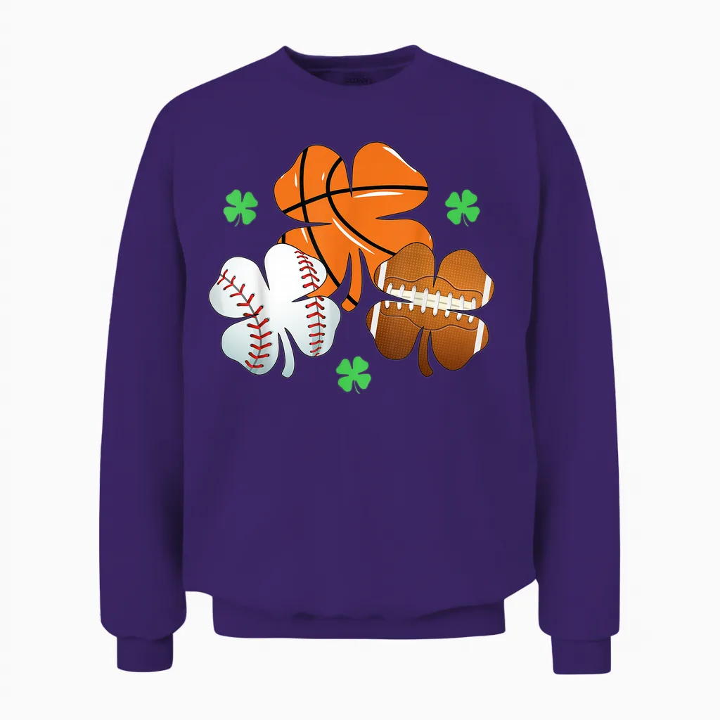 St Patricks Day Shamrock Basketball Baseball Irish Boys Men Unisex Sweatshirt in Purple